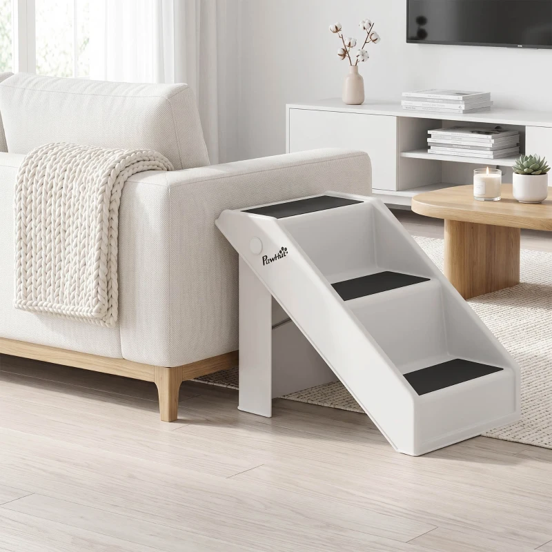 PawHut Escalier pour chien pliant à 3 marches antidérapantes escalier pour animaux en plastique 53 x 30,5 x 36,5 cm crème