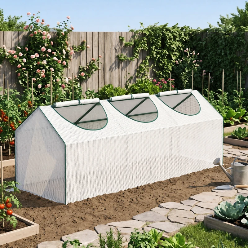 Outsunny Serre de jardin mini serre 3 fenêtres enroulables couverture en PE haute densité 140 g/m² 180 x 60 x 60 cm blanc