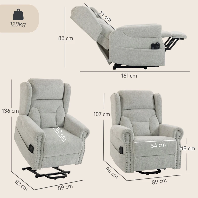 HOMCOM Riser Recliner Chair with Massage and Heat, Chenille Electric Power Lift Recliner Chair, Light Grey