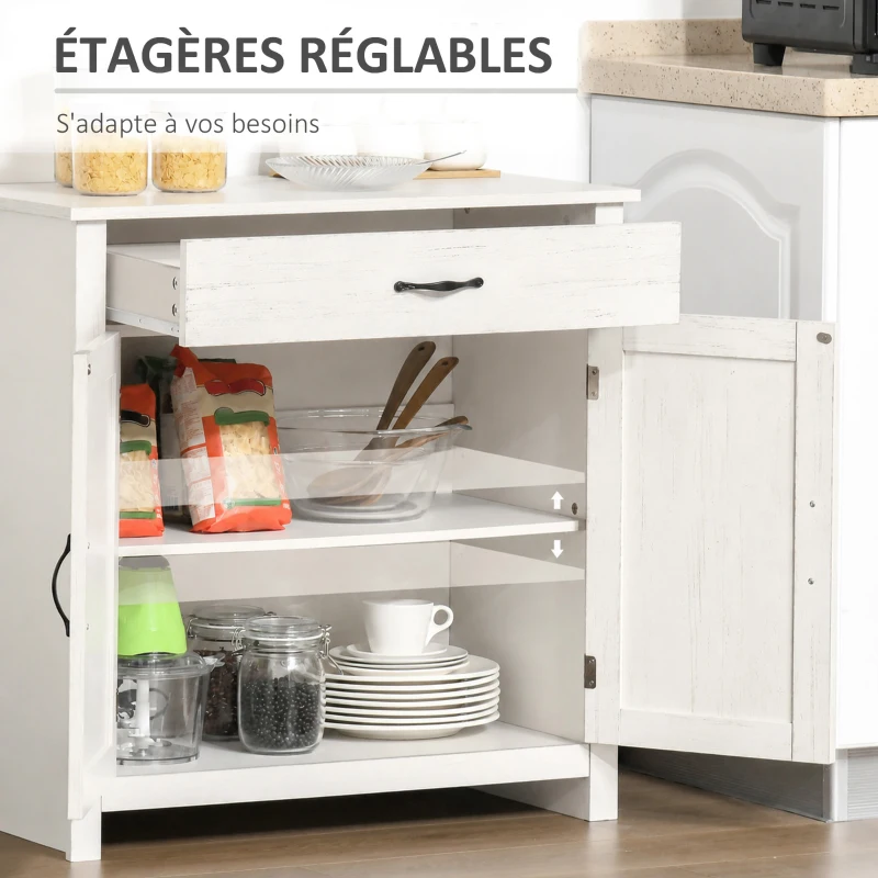 HOMCOM Buffet salon, meuble de rangement avec tiroir, 2 portes de grange et étagère réglable, 80 x 39,7 x 80 cm, blanc