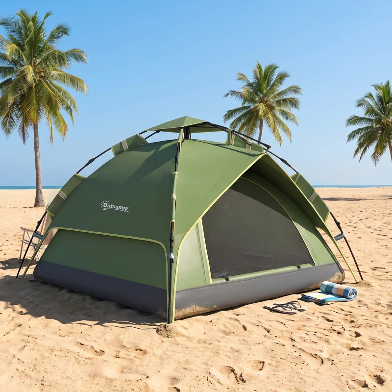 Outsunny Tente de camping tente pop up légère 2-3 pers. - 2 grandes portes - 210 x 210 x 140 cm fibre verre polyester