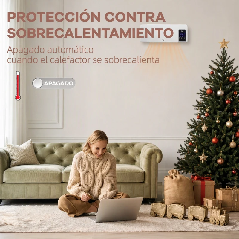 HOMCOM Calefactor Eléctrico de Pared 1000W/2000W Estufa con Pantalla LED y Mando a Distancia 54,5x12x21,5 cm Blanco