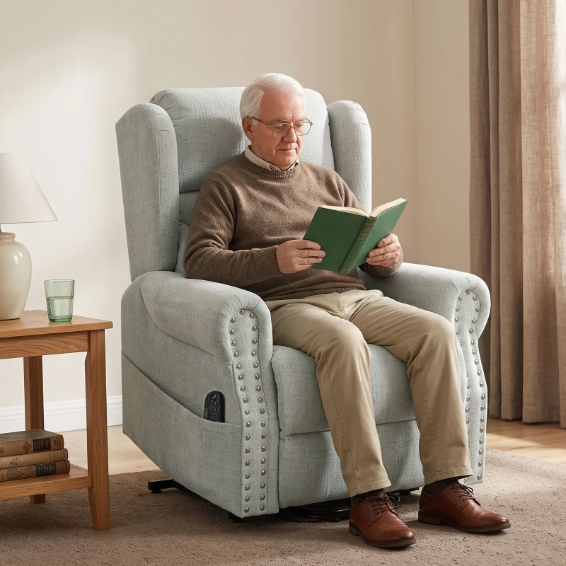 HOMCOM Riser Recliner Chair with Massage and Heat, Chenille Electric Power Lift Recliner Chair, Light Grey