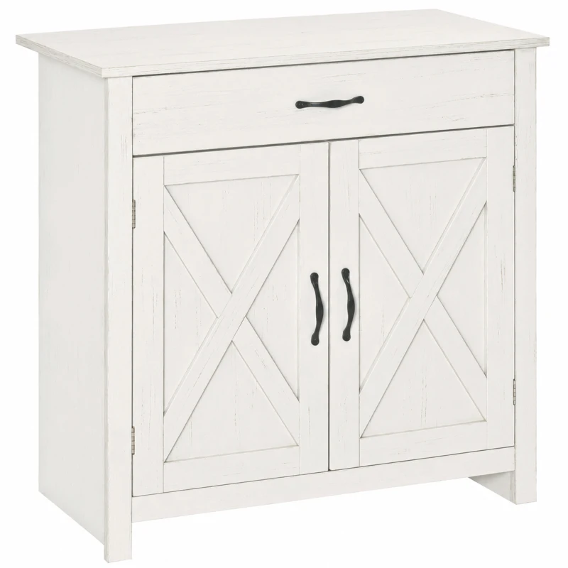HOMCOM Aparador de Cocina con Cajón 2 Puertas y Estante Interior Mueble Auxiliar Decorativo 80x39,7x80 cm Blanco Lavado