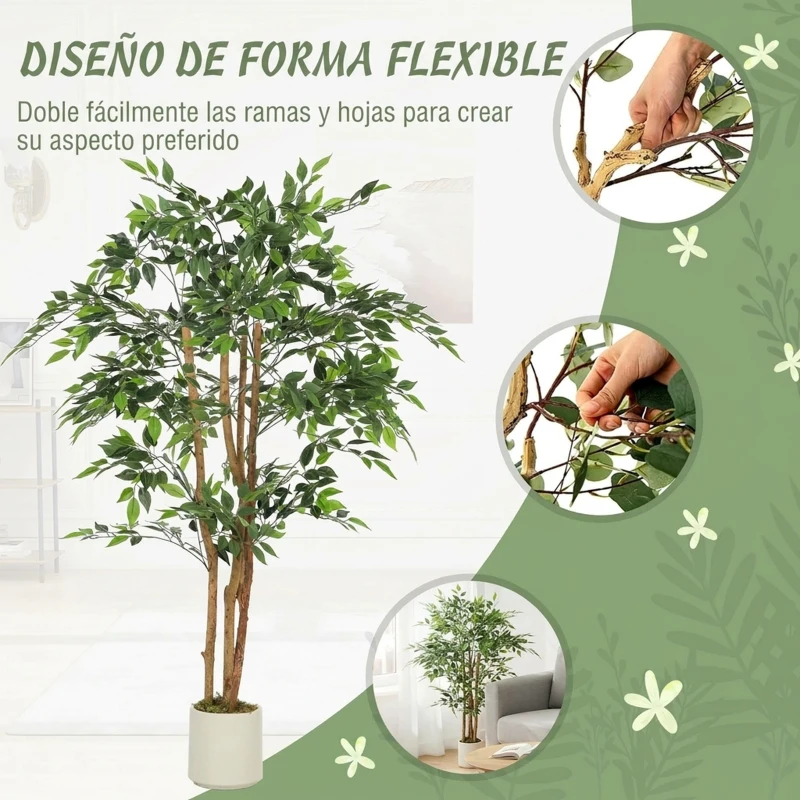 HOMCOM Ficus Artificial 150 cm Planta Artificial con 1116 Hojas y Maceta Planta Artificial Decorativa para Interior Verde