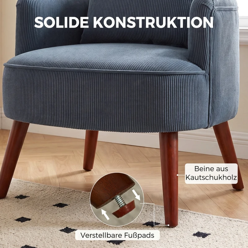 HOMCOM Moderne fauteuil, gestoffeerde accentstoel met lendekussen, blauw
