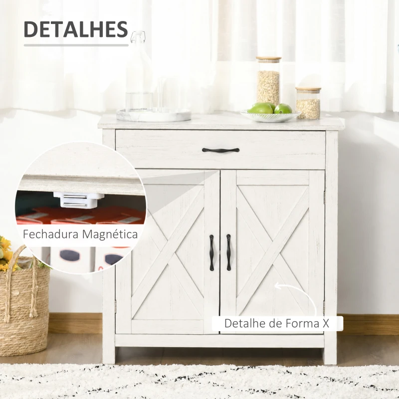 HOMCOM Aparador de Cozinha com 1 Gaveta e Prateleira Interior Ajustável Móvel Auxiliar Decorativo 80x39,7x80 cm Branco