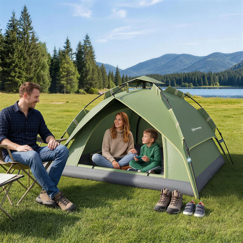 Outsunny Tente de camping tente pop up légère 2-3 pers. - 2 grandes portes - 210 x 210 x 140 cm fibre verre polyester