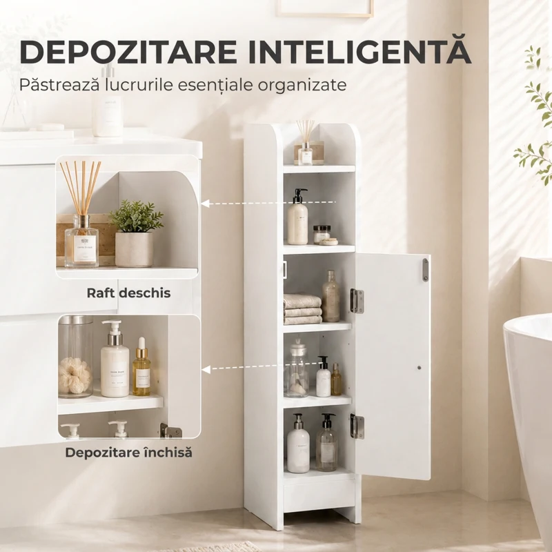 HOMCOM Dulap de Baie Îngust, Economisire de Spațiu, Alb