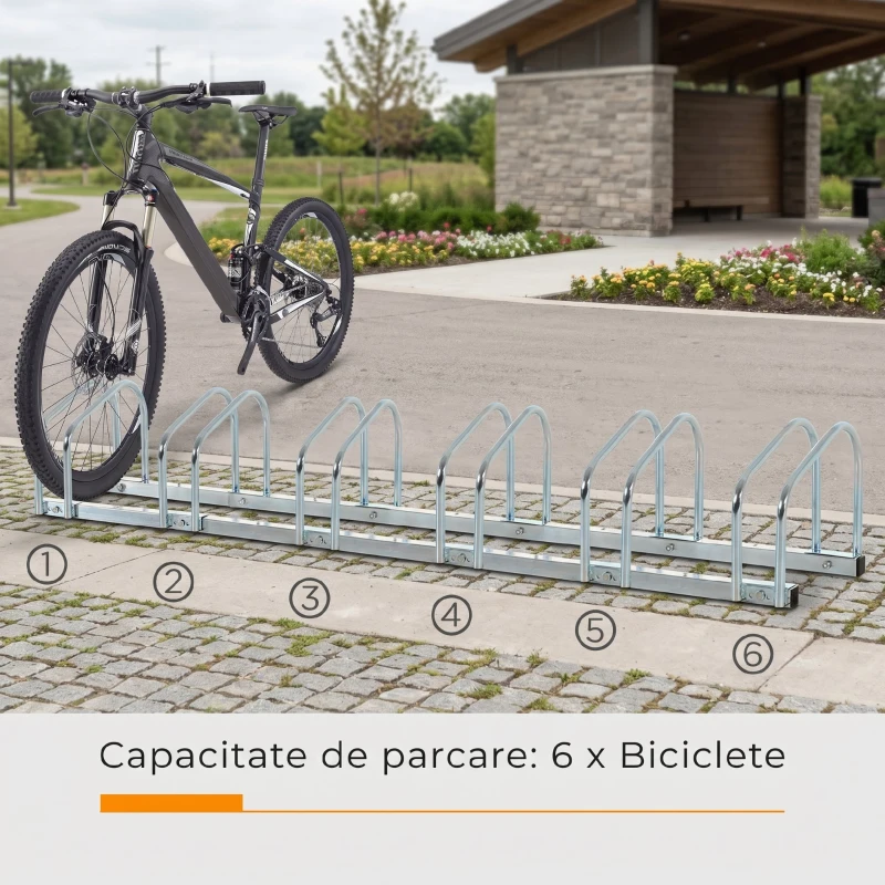 HOMCOM Suport de parcare pentru 6 biciclete din otel, 179x33x27 cm, argintiu
