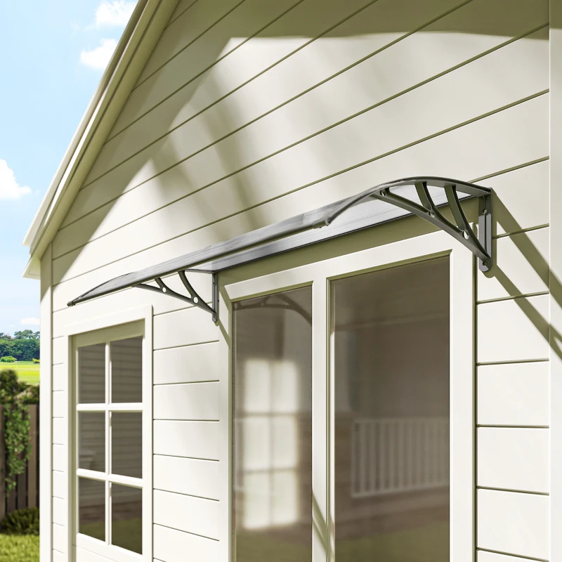 Outsunny Marquise de Proteção 110x60cm Marquise Exterior para Portas e Janelas contra o Sol e Chuva com Suporte de PP Policarbonato Cinza