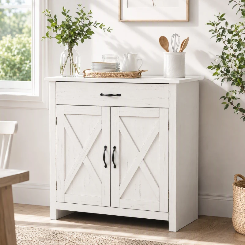 HOMCOM Aparador de Cozinha com 1 Gaveta e Prateleira Interior Ajustável Móvel Auxiliar Decorativo 80x39,7x80 cm Branco