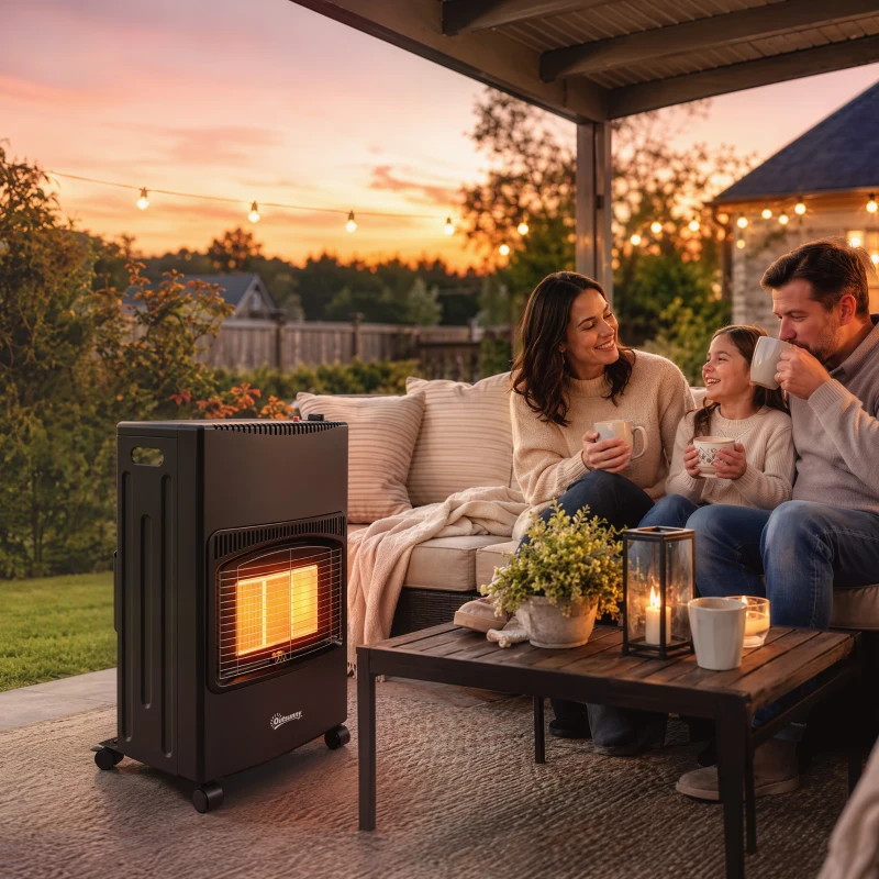 Outsunny Calefactor de Gas Plegable con 3 Niveles de Calor Sensor ODS Ruedas Encendido Piezoeléctrico 46x42x75 cm Negro