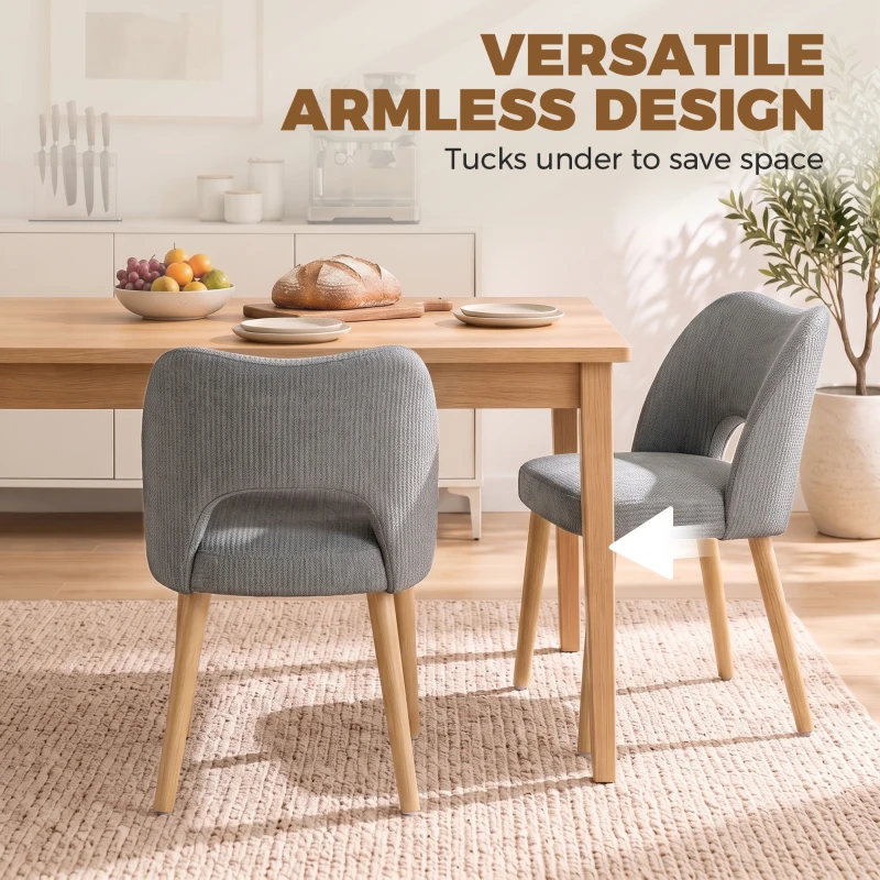 HOMCOM Dining Chairs Set Upholstered Kitchen Chenille Tool Free Assembly Rubberwood Legs, Grey