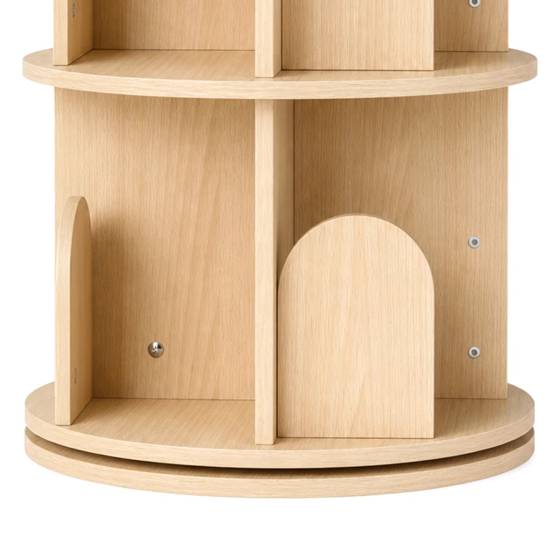 AIYAPLAY 3-Tier Rotating Bookcase, Round Kids Bookshelf Floor Standing 360° Rotating for Bedroom, Kids Room and Playroom, Natural