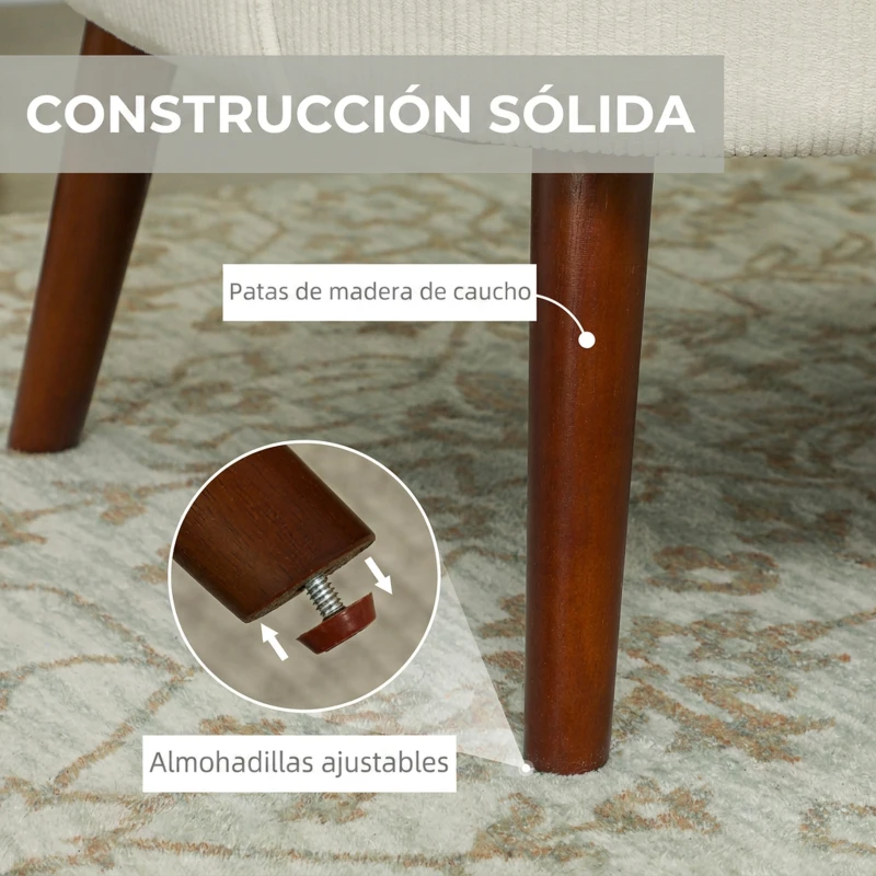 HOMCOM Sillón Relax Sofá Individual de Pana con Cojín Reposabrazos Patas de Madera para Dormitorio Oficina Crema