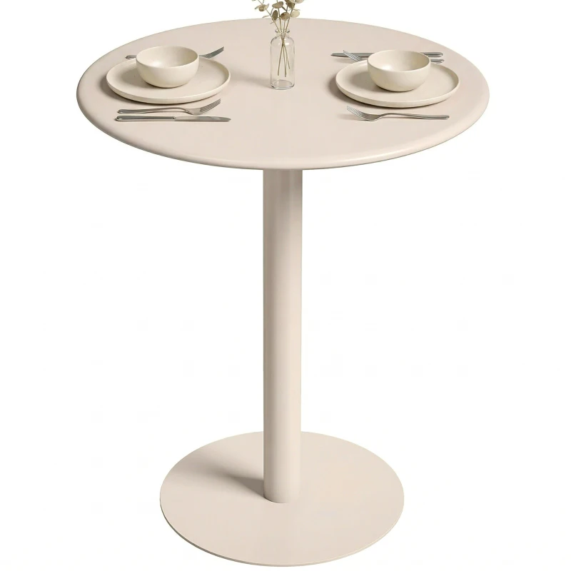HOMCOM Runder Küchentisch für 2 Personen mit Stahlgestell, platzsparend, 60 x 60 x 72 cm, Beige