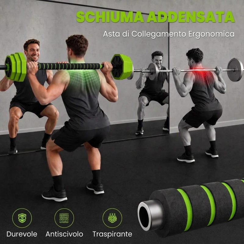 SPORTNOW Set Pesi Palestra 6 in 1 Multifunzione da 25kg Totali in Plastica e Sabbia, 125x18x18 cm, Verde