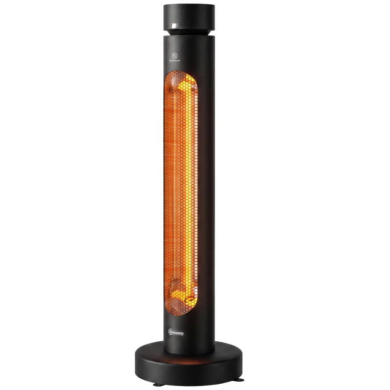 Outsunny 2000 W Electric Infrared Patio Heater, Free Standing Oscillating Outdoor Garden Heater with Knob/Remote Control, Black