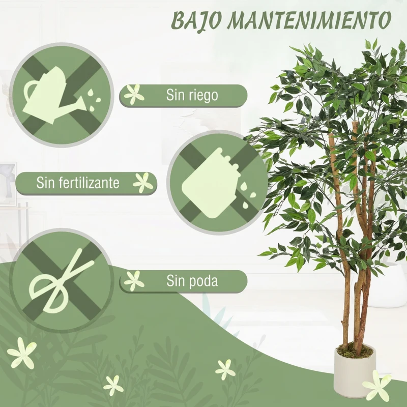 HOMCOM Ficus Artificial 150 cm Planta Artificial con 1116 Hojas y Maceta Planta Artificial Decorativa para Interior Verde