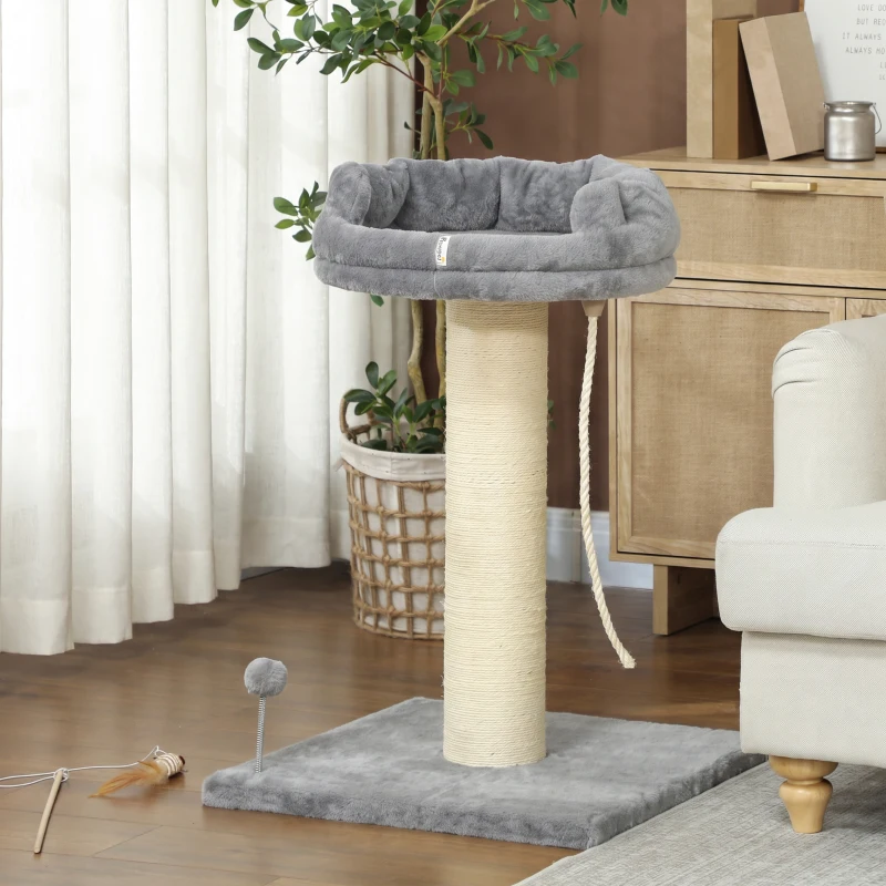 PawHut Kratzbaum Katzenbaum Katzenbett, 1 Katzenbett, inkl. Katzenspielzeug, 55 cm x 55 cm x 83 cm, Grau