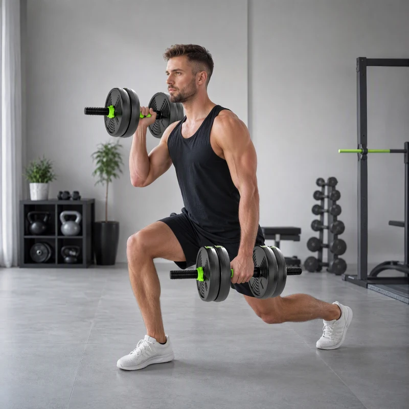 SPORTNOW 15 kg 3-in-1 Adjustable Dumbbell & Barbell Set with EZ Bar, Connecting Rod and Non-Slip Grip for Home Gym, Green