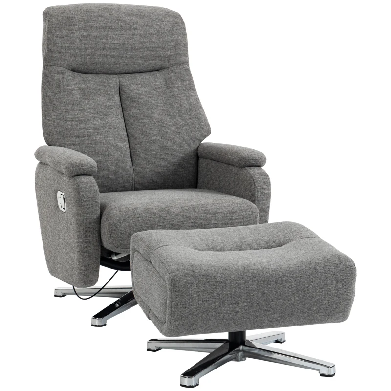 HOMCOM Handmatig verstelbare relaxstoel, loungestoel met hocker, donkergrijs