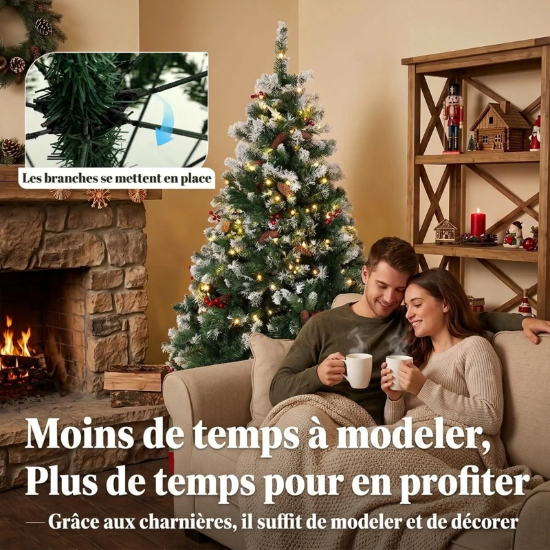 HOMCOM Sapin de Noël Artificiel Lumineux et Enneigé 150cm, Arbre de Noël, Télécommande, 11 Modes d'Éclairage, 210 LED, Vert