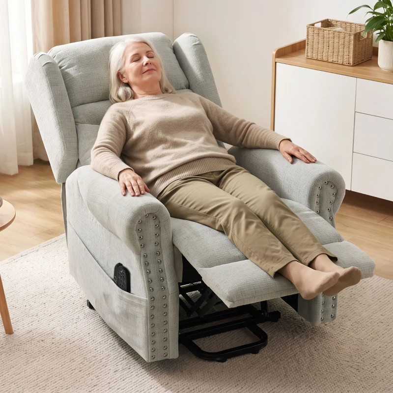 HOMCOM Riser Recliner Chair with Massage and Heat, Chenille Electric Power Lift Recliner Chair, Light Grey