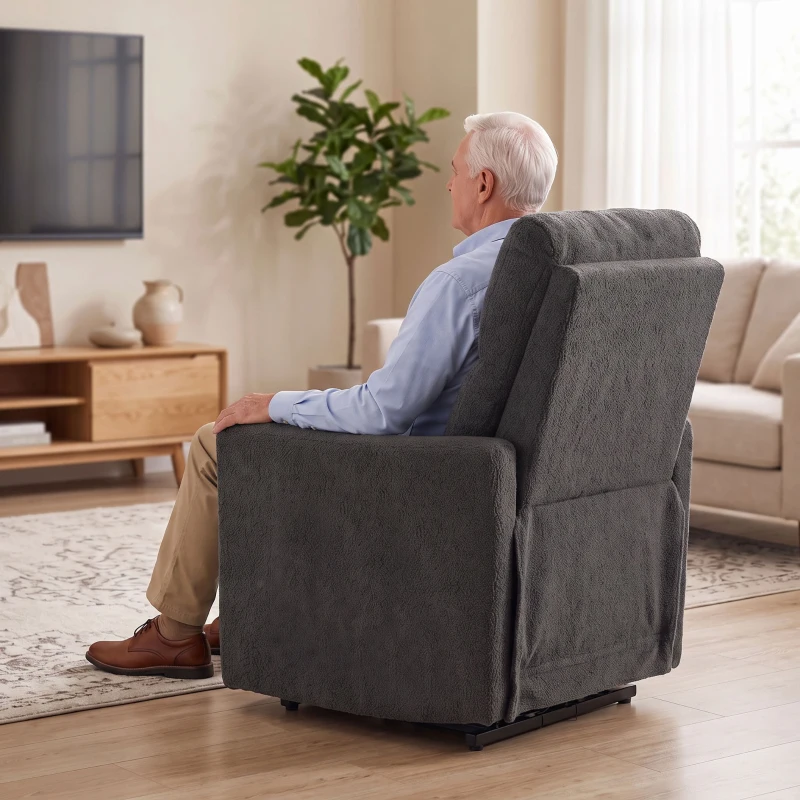 HOMCOM Riser Recliner Chair with Massage and Heat, Teddy Fleece Electric Power Lift Recliner for Elderly, Dark Grey