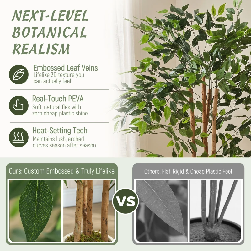 HOMCOM 150cm Artificial Ficus Tree, Fake Potted Tree with Solid Wood Trunk and Pot for Indoor, Green