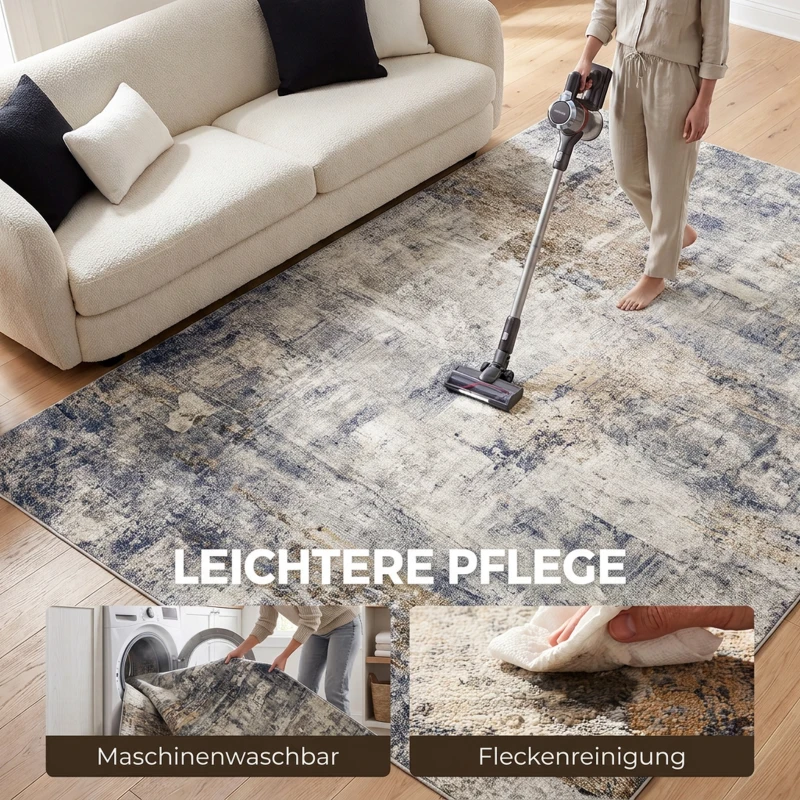 HOMCOM Vloerkleed van polyester met modern artistiek patroon, wasbaar, grijs