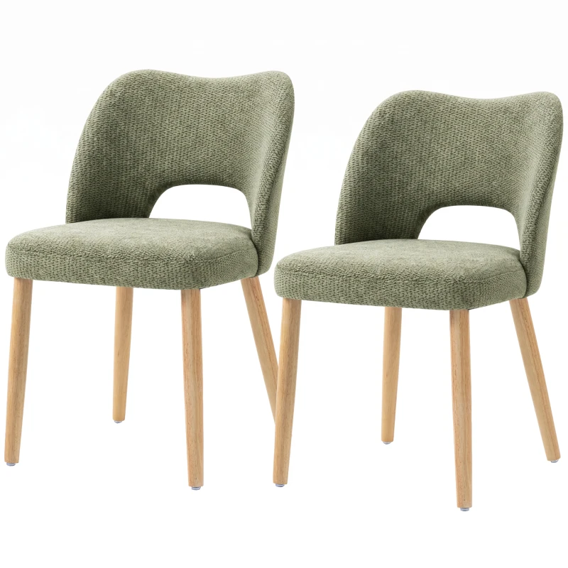 HOMCOM Dining Chairs Set Upholstered Kitchen Chenille Tool Free Assembly Rubberwood Legs, Green