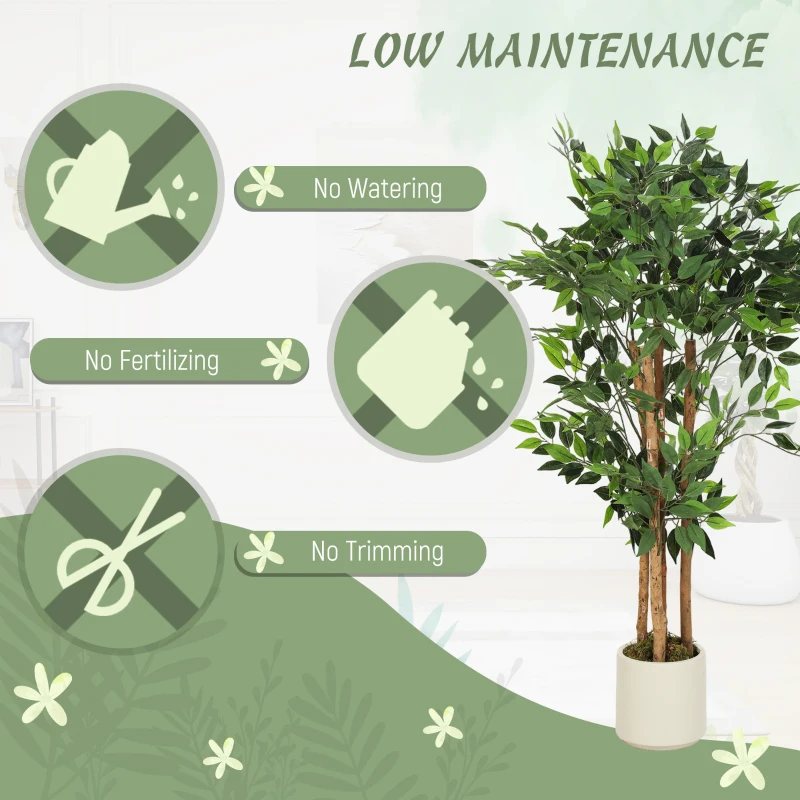 HOMCOM 120cm Artificial Ficus Tree, Fake Potted Tree with Solid Wood Trunk and Pot for Indoor, Green