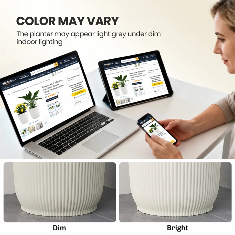 Outsunny Set of Two Ф22cm Planters - White