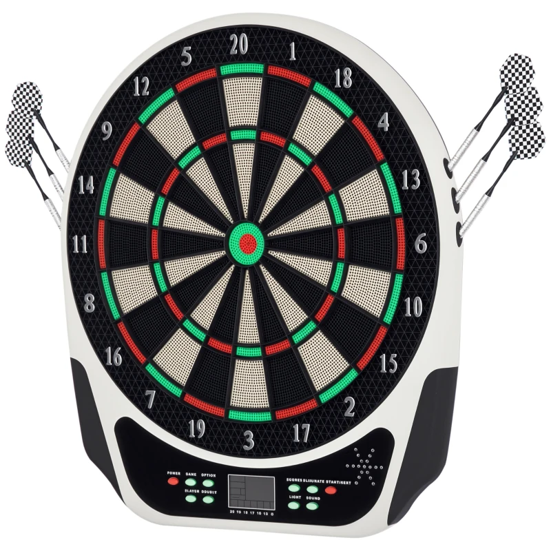 HOMCOM Elektronische Dartscheibe Dartboard mit Englische Sprachansagen LED-Anzeigen 6 Darts 24 Dartköpfe 18 Spiele 159 Varianten Dartautomat Dartscheibe Set für bis zu 8 Spieler