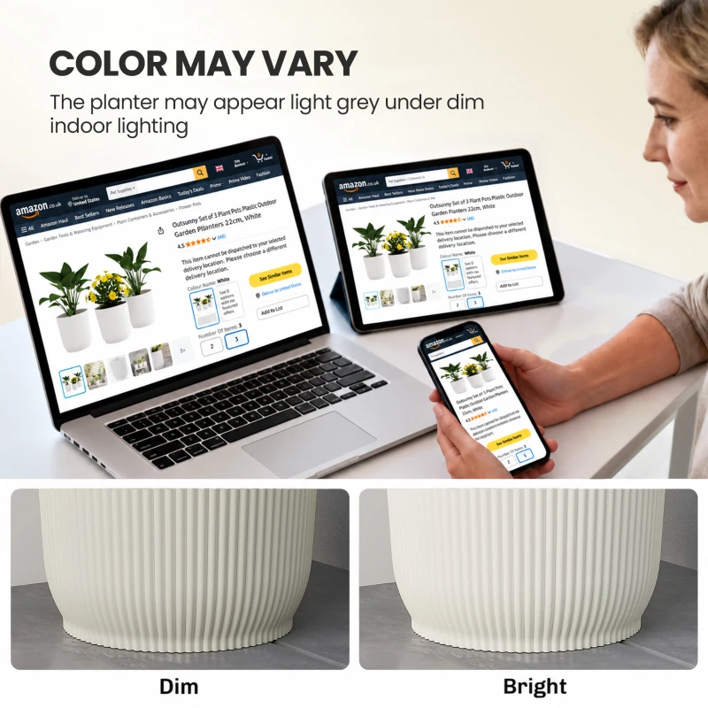 Outsunny Set of Three Ф22cm Planters - White