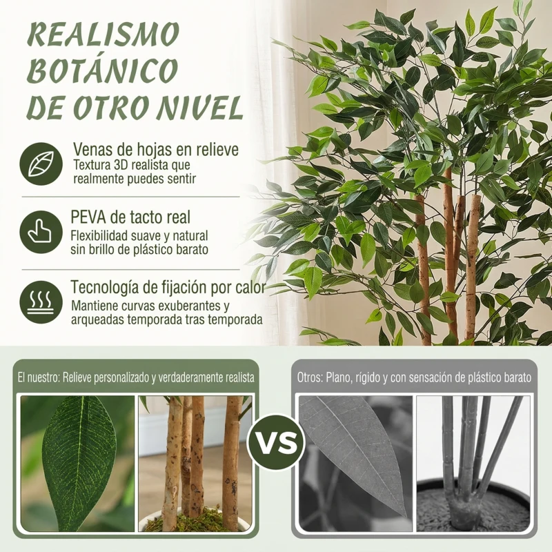 HOMCOM Ficus Artificial 150 cm Planta Artificial con 1116 Hojas y Maceta Planta Artificial Decorativa para Interior Verde