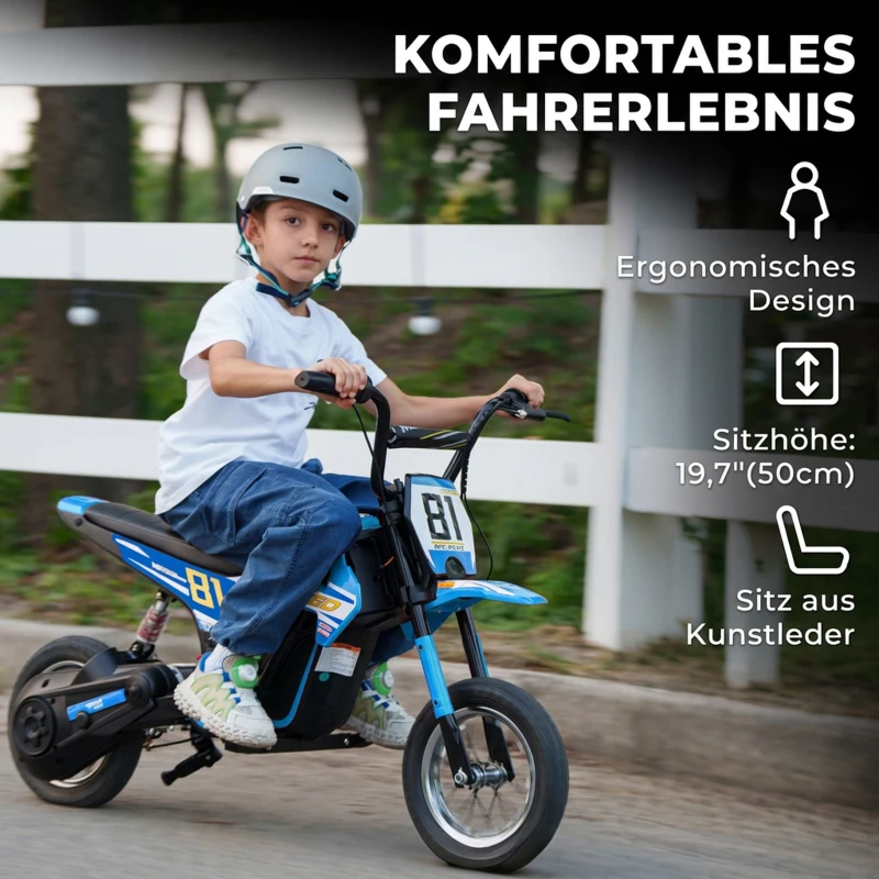 AIYAPLAY Elektro Motorrad Kinder 24 V Kinder Motocross mit 250W Motor 7Ah Akku Hinterradfederung Scheibenbremse 16km/h 8–12 Jahre
