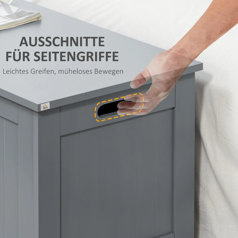 HOMCOM Sitzbank mit Stauraum im Landhausstil, inkl. Sicherheitsscharniere, Truhe, 81 cm x 40 cm x 46 cm, Hellgrau