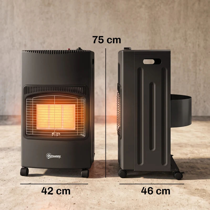 Outsunny Calefactor de Gas Plegable con 3 Niveles de Calor Sensor ODS Ruedas Encendido Piezoeléctrico 46x42x75 cm Negro