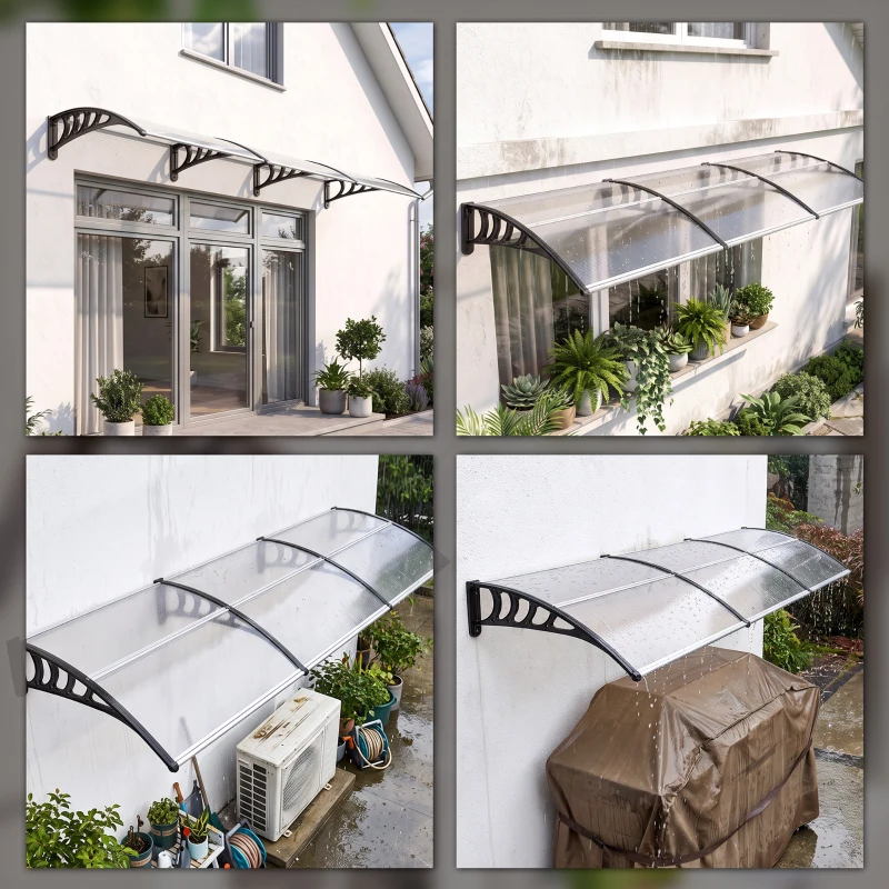 Outsunny Marquesina Exterior para Puertas y Ventanas 303x96 cm Tejadillo de Protección Policarbonato Transparente