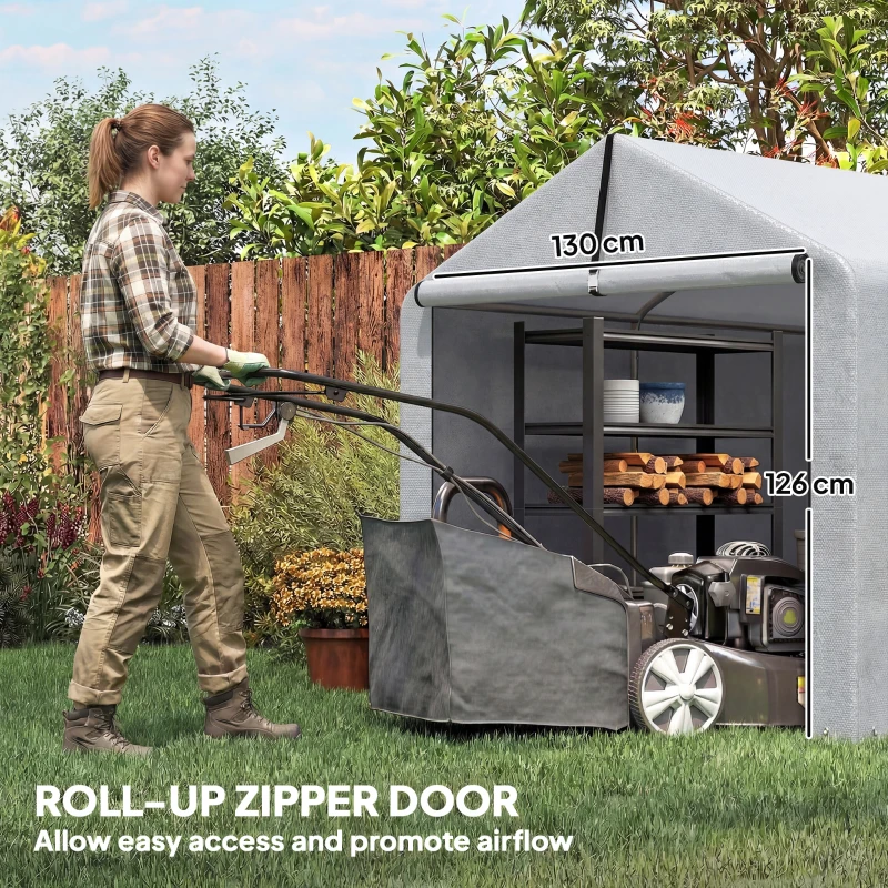 Outsunny 1.6 x 2.2m Garden Shed Tent, Waterproof Outdoor Storage Tent, Roll-up Zipper Door Galvanised Steel Frame, Light Grey