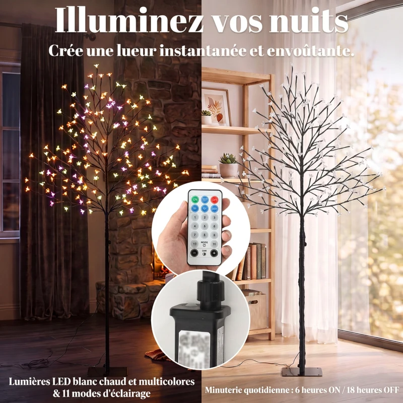 HOMCOM Arbre lumineux 150cm Cerisier Artificiel Lumineux  160 LED et 16 Branches Flexibles, Décoration Intérieure et Extérieure