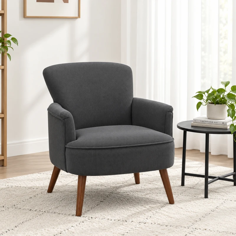 HOMCOM Corduroy Retro Accent Chair - Black