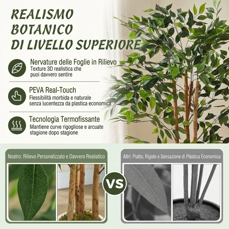 HOMCOM Pianta Artificiale di Baniano in PEVA e Legno con Rami Orientabili e Vaso Contenitore in PP e Cemento