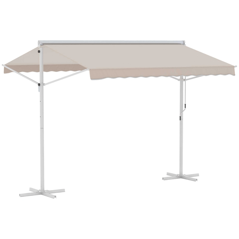 Outsunny Store Double Pente 3 x 3 m Manuel rétractable Inclinaison réglable Acier époxy Blanc Polyester imperméabilisé Anti-UV Beige