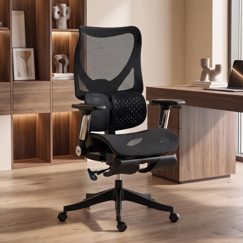 HOMCOM Ergonomic Office Chair with Lumbar Support, Mesh Reclining Desk Chair with Footrest, Adjustable High Back, Black