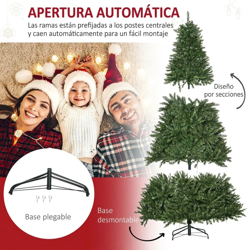 HOMCOM Árbol de Navidad Artificial 210 cm con 700 LED Blanco Cálido 2154 Puntas, Base Metálica Plegable Verde
