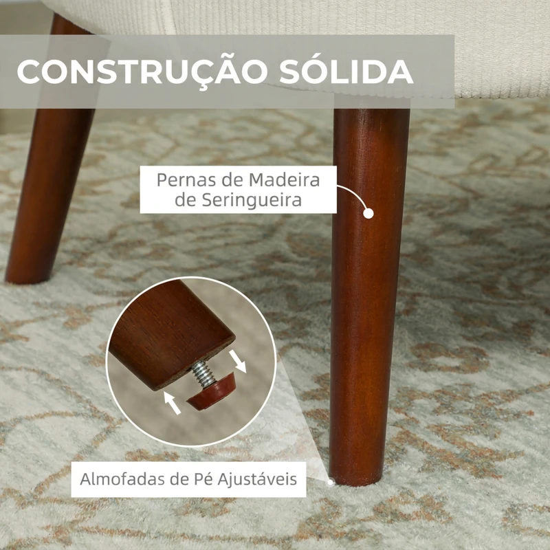 HOMCOM Poltrona Relax Individual em Bombazina com Almofada, Braços e Pés de Madeira para Quarto e Escritório, Creme